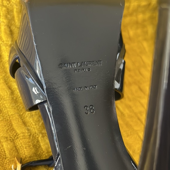 YSL TRIBUTE PLATFORM SANDALS IN PATENT LEATHER 38, navy blue - Picture 5 of 9